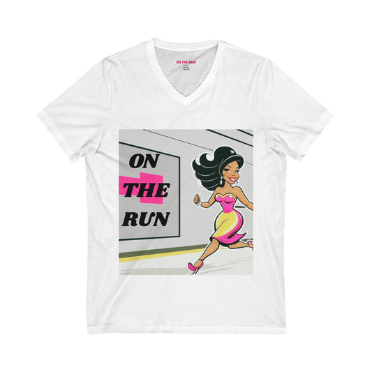 Fun V-Neck Tee - 'On The Run' Graphic for Active Women