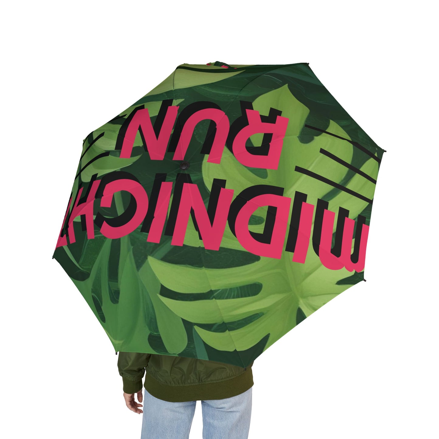 Print Semi-Automatic Foldable Umbrella - Midnight Run Green Collection